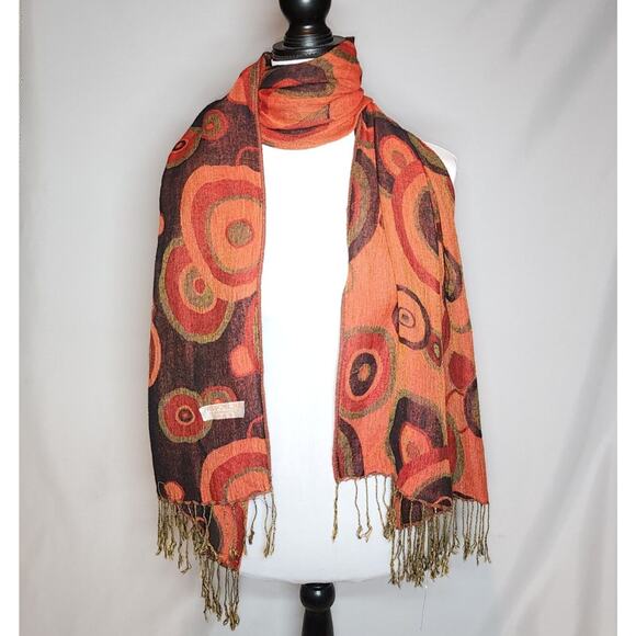 Hand Woven Pashmina Cashmere/Silk Shawl Scarf w/Abstract Geometric Circles - Picture 1 of 9